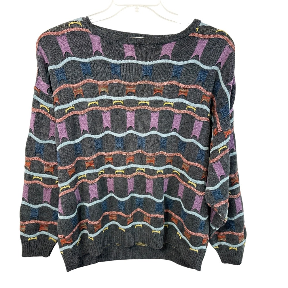 Pronto Uomo XL Sweater Vintage 90s Geometric Knit Made in Italy Gray Grandpa 861